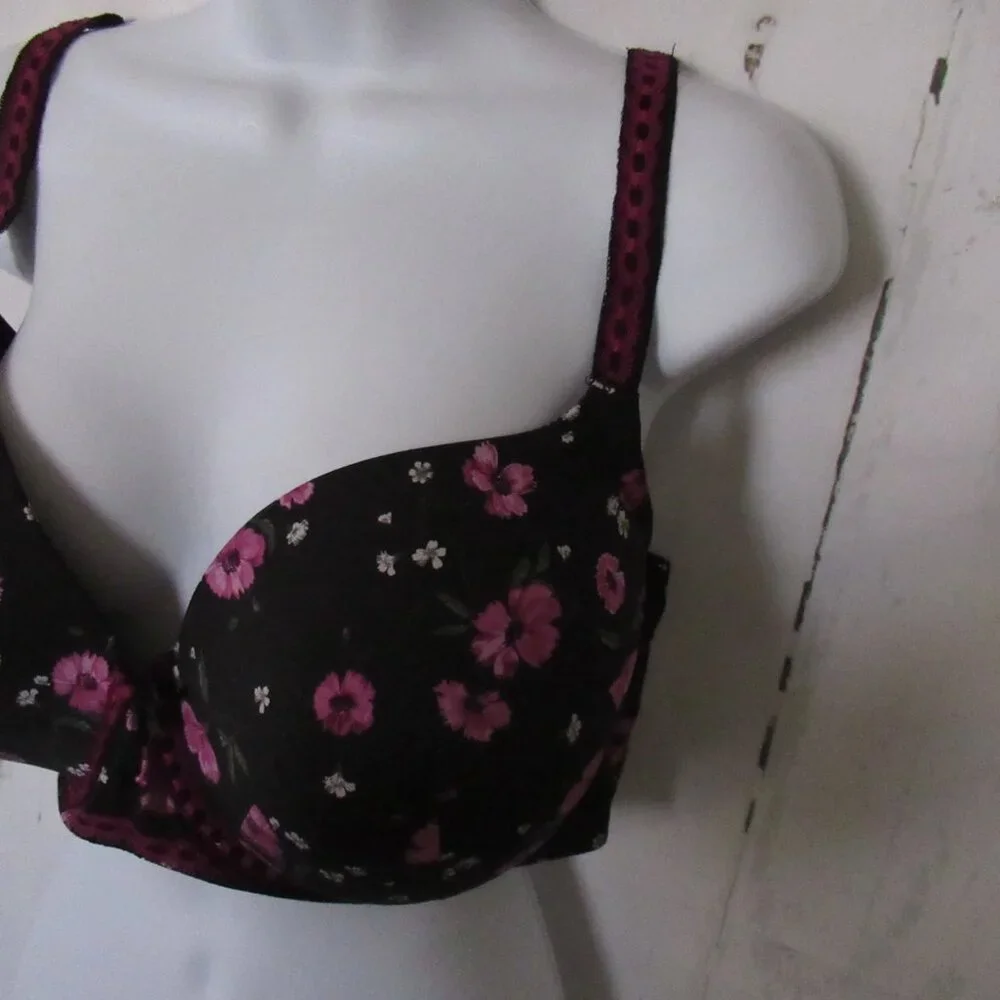 Torrid Curve Bra 46D Perfect T‎ Shirt Lightly Lined Black Floral Underwire Plus